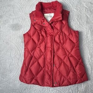 Eddie Bauer Premium Goose Down Vest Women Xtra Small Red Full Zip Puffer Jacket